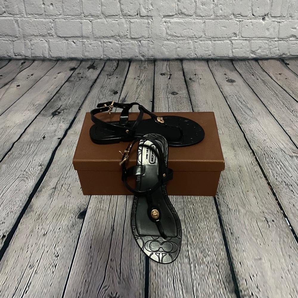 Coach Pier Shiny Black Jelly Sandals Size 5